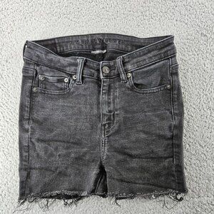 American Eagle Shorts Womens 4 Black High Rise Cut Offs Stretch Distressed Denim
